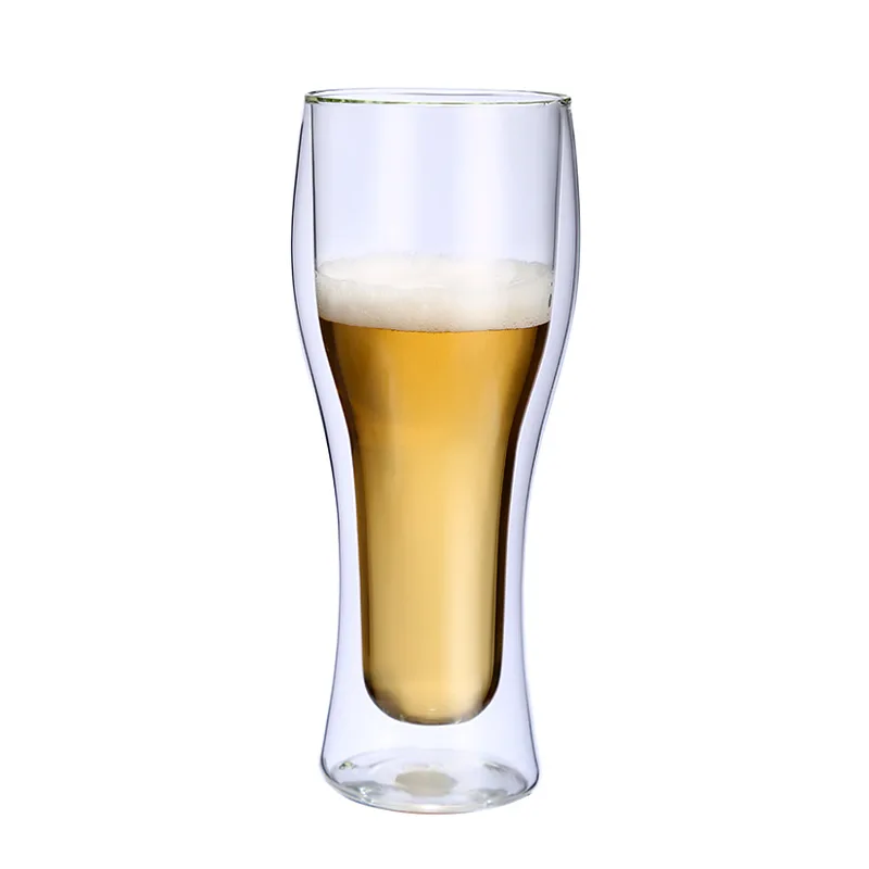 

Wholesale 400ml Custom Logo Transparent Thin Double Wall Beer Glass Mug, Transparent clear