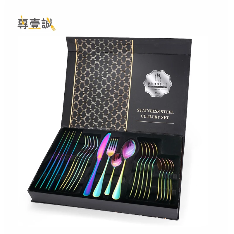 

Knife Spoon Fork Set Rainbow Flatware Stainless Steel 24/30/36pcs Cutlery Sets With Box