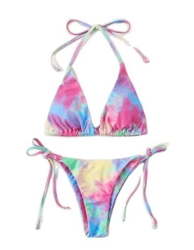 

Summer Fashion Hot Sexy women Three-Point two piece Micro string Thong Bikini Printed Swimsuit With Ties, Shown