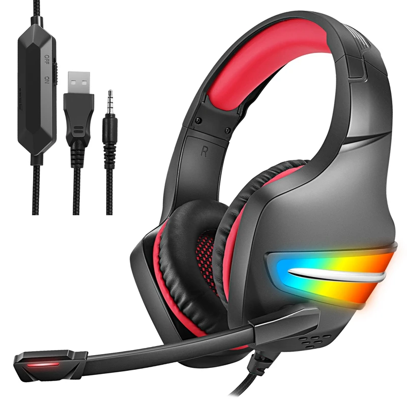 

2021 New J6 The Wired Headset Gaming RGB LED Light Noise Isolating Microphone Audifonos Gamer