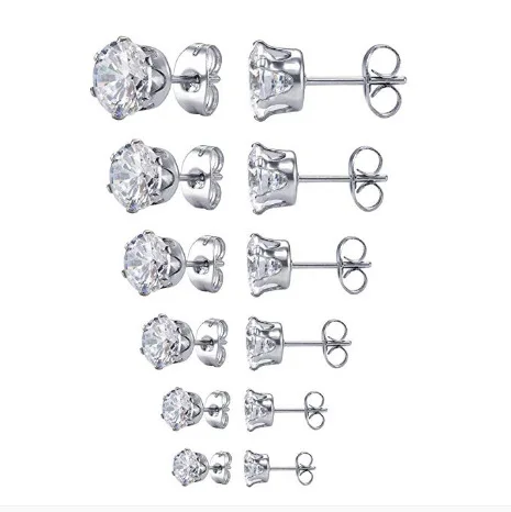 

Classic jewelry stainless steel earring set Hypoallergenic Cubic Zirconia 18K Gold plated stud earrings