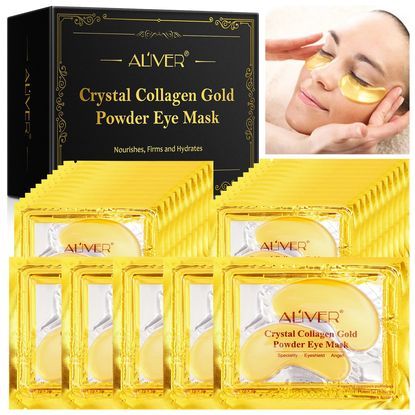 

ALIVER vitamin E eyes moisturizer nourishment anti-wrinkle travel custom wholesale gel 24k private label gold eye masks