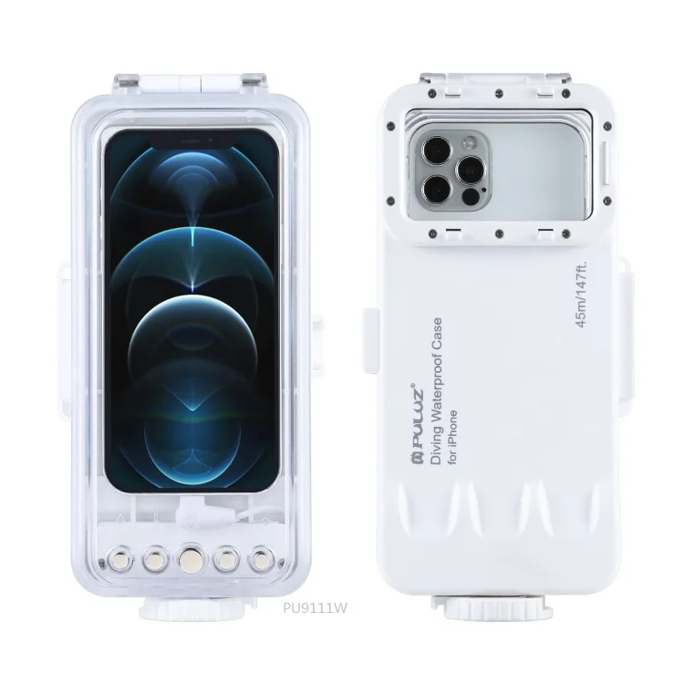 

PULUZ 45m/147ft Waterproof Diving Housing Photo Video Taking Underwater Cover Case for iPhone 12 11 X 6S 8 7 iOS 13.0 or above, White