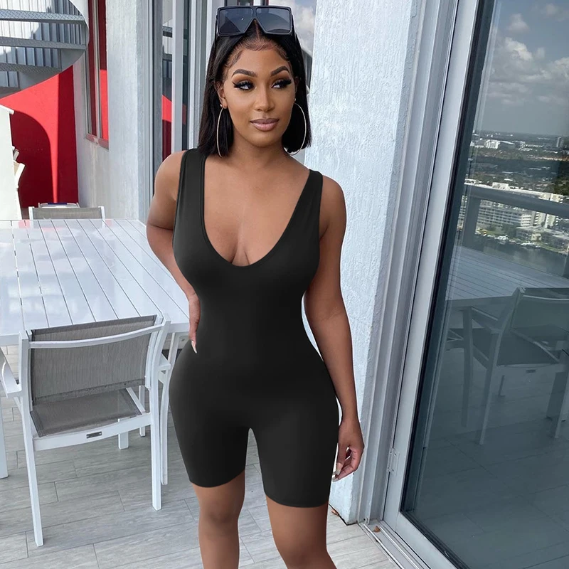 

2021 summer v-neck vest high waist jumpsuit women's fashion sexy style era club solid color pattern jumpsuit women BK436, Picture