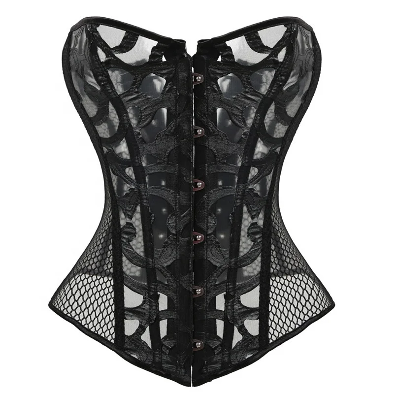 

Women's Black Printed Mesh Sexy Bodysuit Court Corset