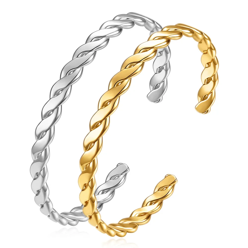 

Ins Popular Cuff Bracelet 18K Gold Plated Twisted Wide Cuban Chain Stainless Steel Bangles For Women Gift