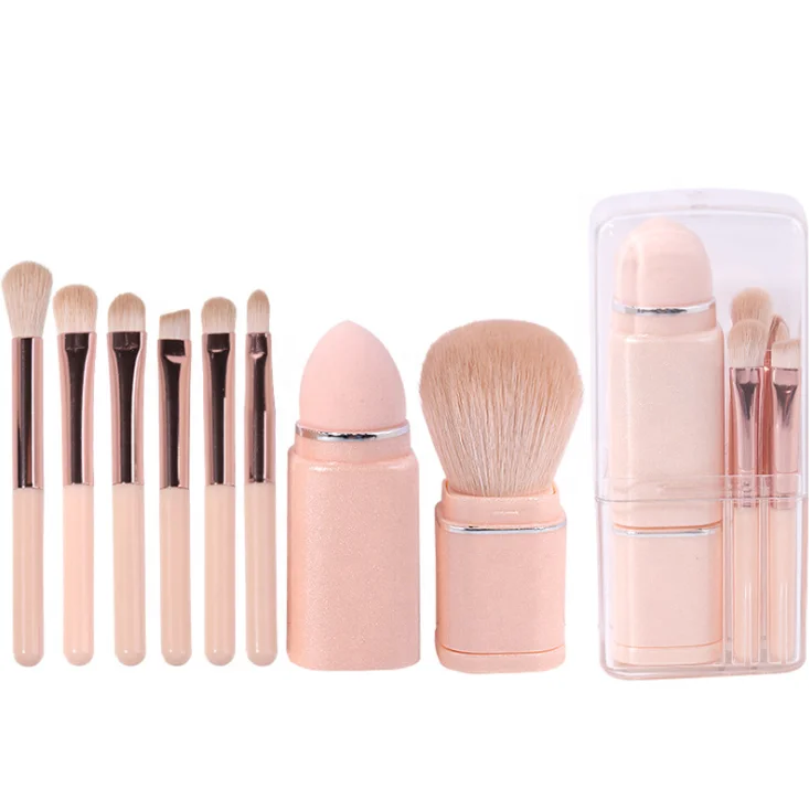 

New Design Creative 8 in 1 Travel Makeup Brush Set Retractable Portable Foundation Blush Brush Eye Detail Brush Travel Set