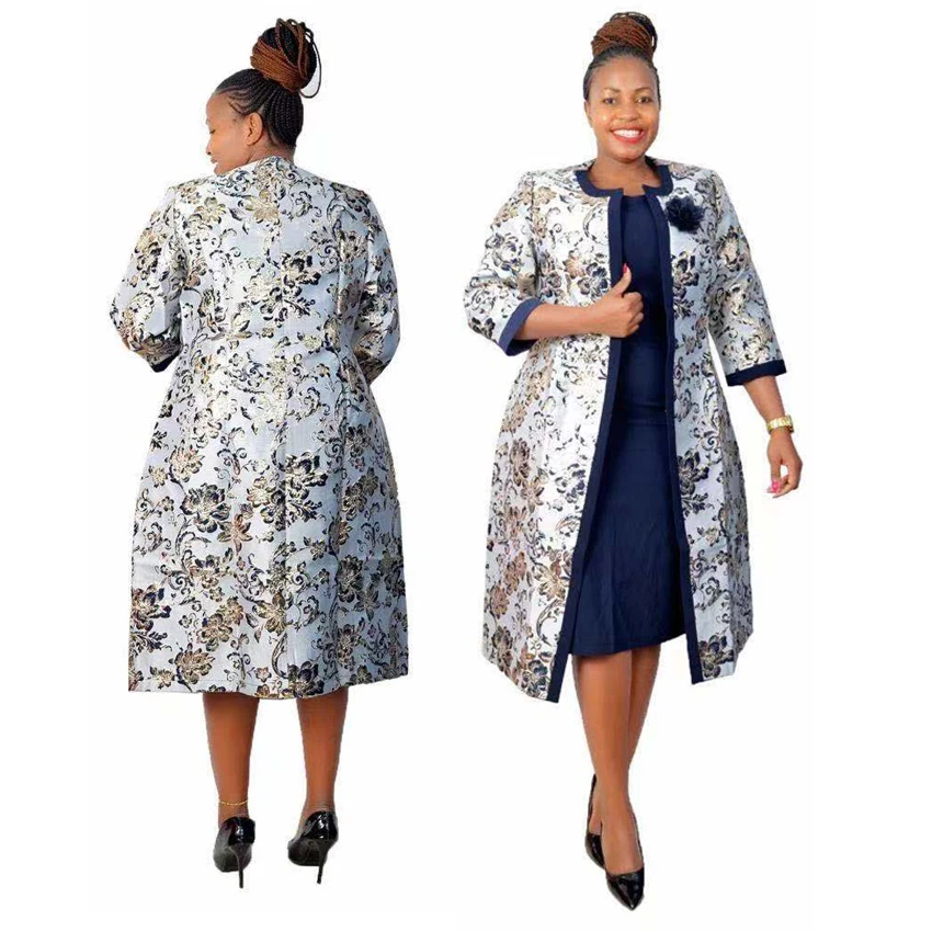 

African styles Bling material Long jacket ladies suits in turkey