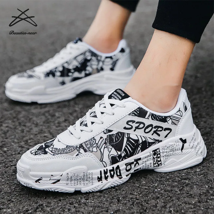 

RTS Men spring casual lace up print sneaker sport man running canvas shoes, Black, white,red