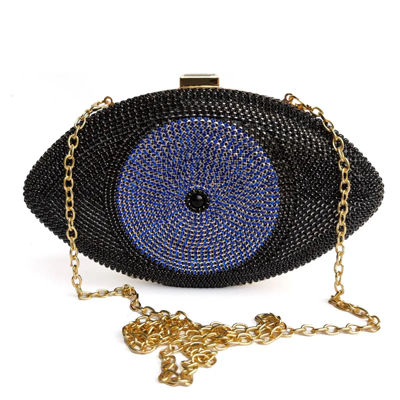 

Trendy Ladies Evil Eye Party Evening Bags Wedding Mini Handbag Diamond Clutch Bag, Black, golden, silver, blue, pink