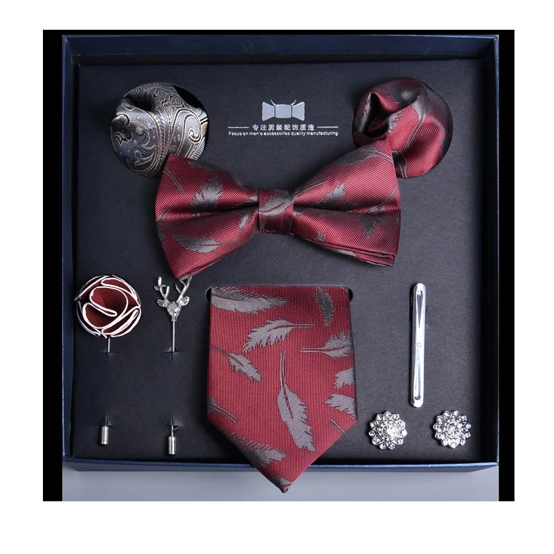 

Wedding Bow Ties Men Classic Bowtie Cufflinks Brooch Gift Box Tie Set Jacquard Party Man Accessories