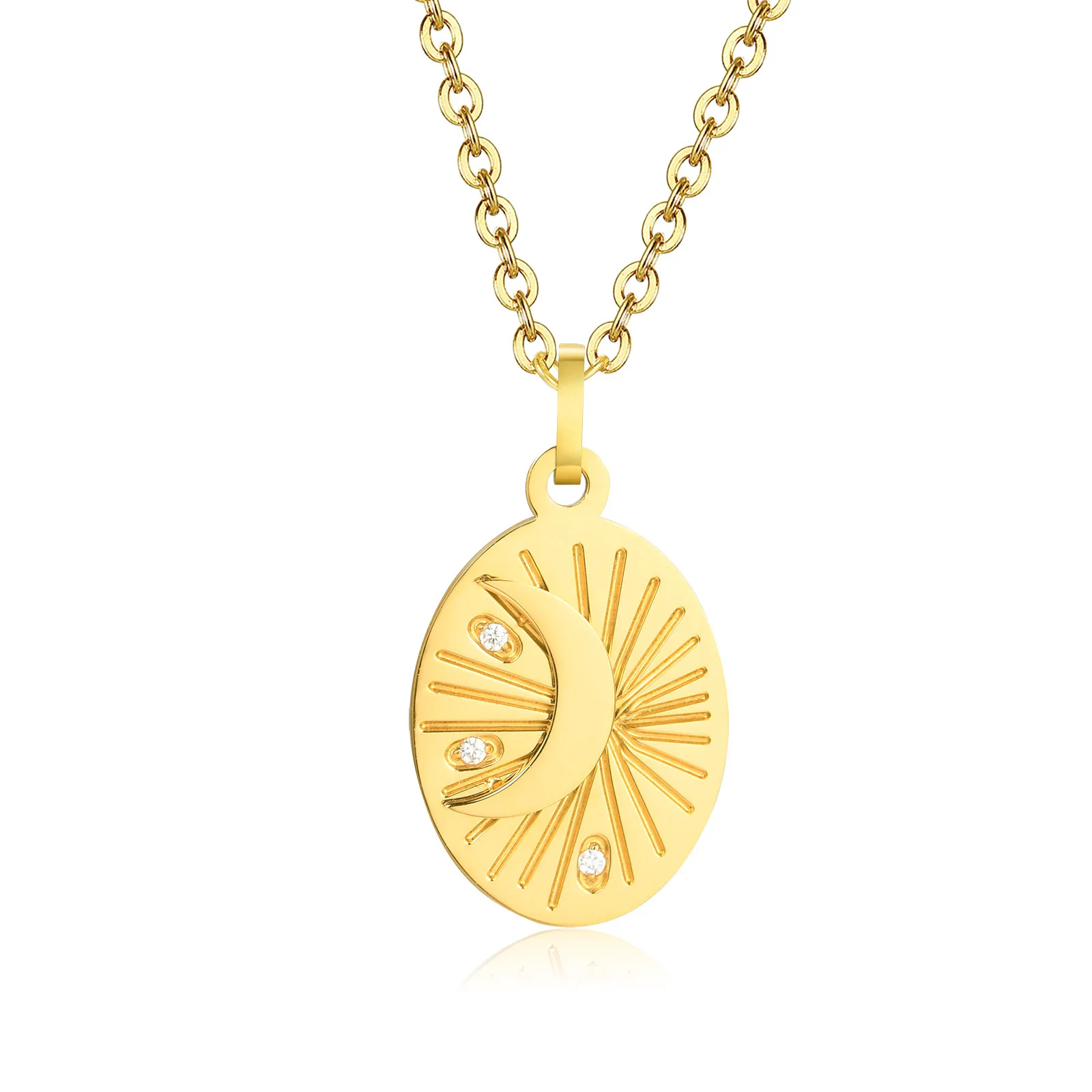 

New stainless steel 18K gold plated sun and crescent moon pendant necklace