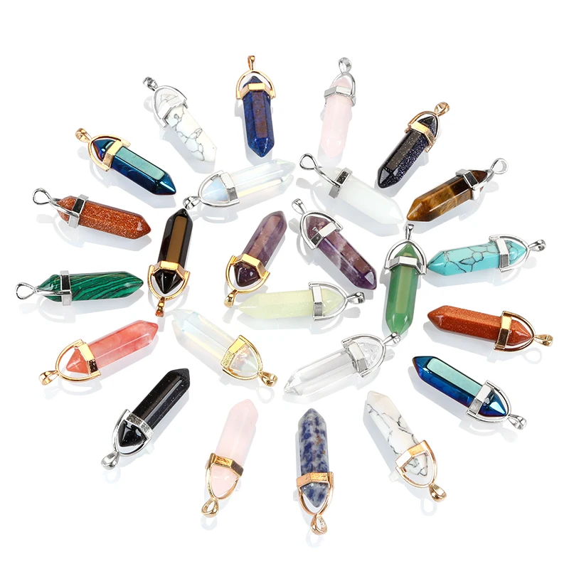 

Hexagonal Quartz Crystal Stone Pendant For DIY Jewelry,Healing Stone Crystal Point Pendants, Colorful