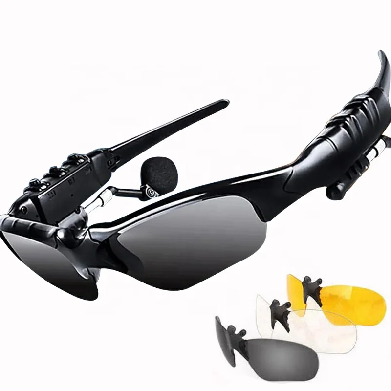 

Cycling Sunglasses Headphones Riding Earphone Glasses For Outdoor Sport Wireless Bike Sun Glasses Headset with Mic, Black