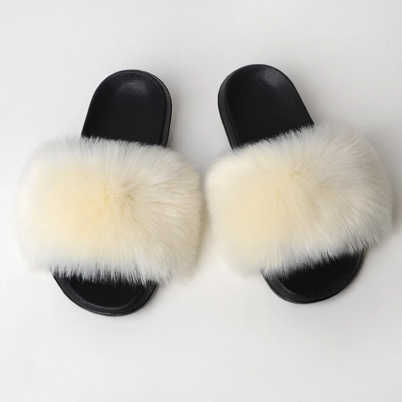 

Women's furry slippers cute plush faux fox hair sandal shoes faux fur slipper fake fur, We can dyeing any color