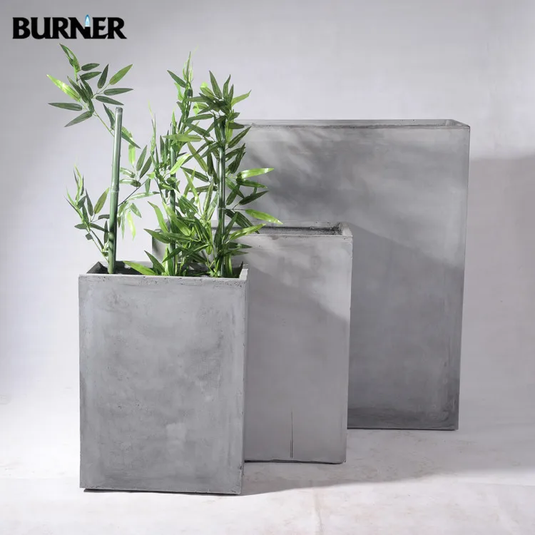 

Modern tall planters fiberglass long rectangle flower pot, Concrete grey