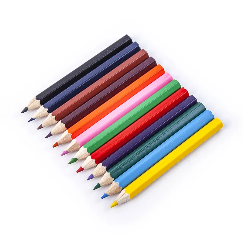 

3.5 inch Short Hexagon Round Sharpened Wholesale Multi White Core Lead Drawing Color Pencil Wooden