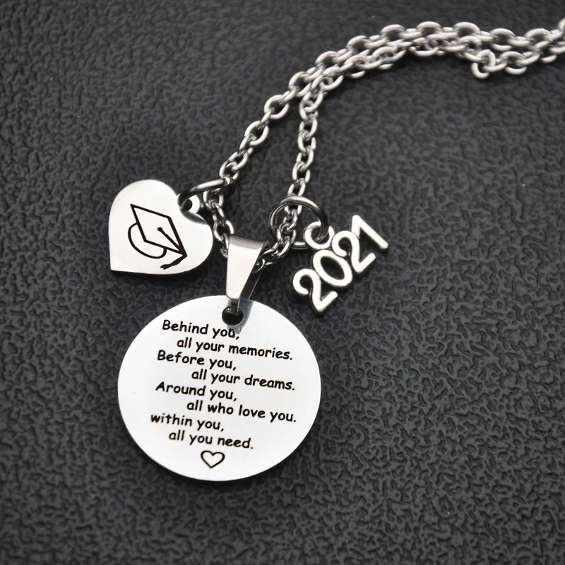 

Valentines Day creative 2021 graduation gift Behind you of all you graduate season stainless steel necklace, Silver