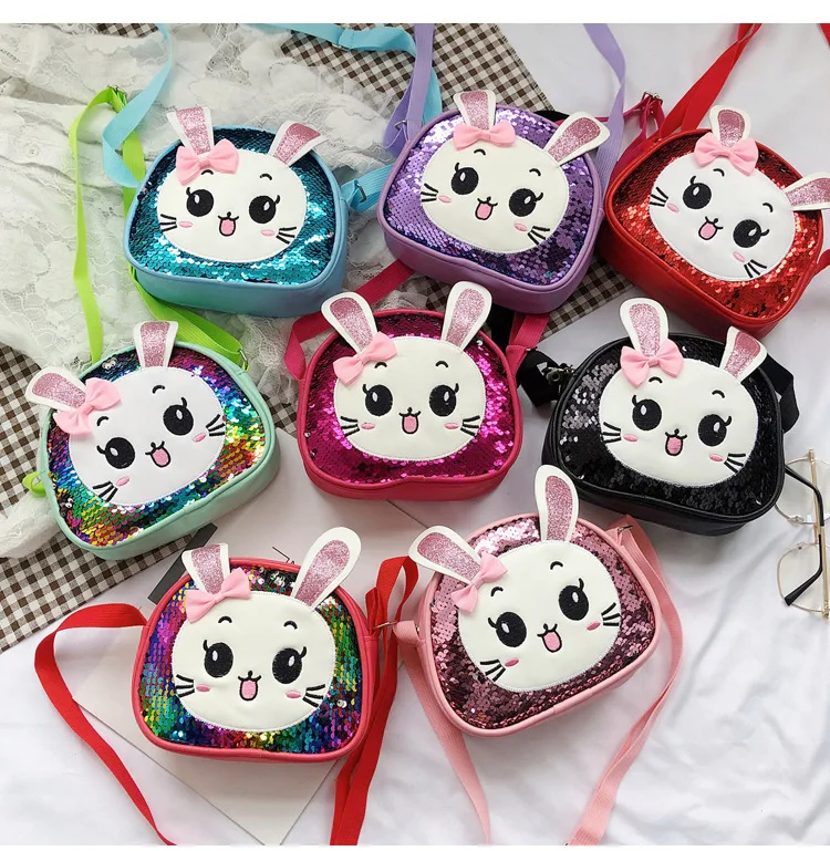 

Splendid Messenger bags Cute Sequins Rabbit Pattern little girls Crossbody Bag small sequin kids handbag, Customized color