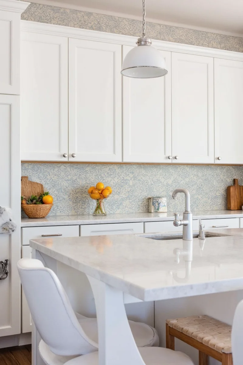 Glossy ceramic tile backsplash