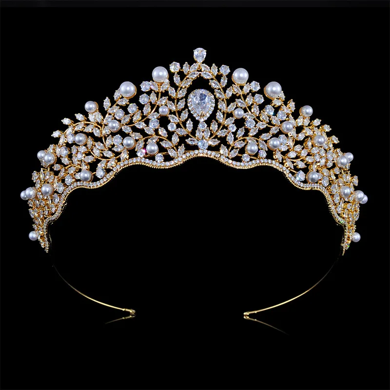 

LUOXIN Women Bridal Wedding Crown Tiara Accessories Gold Plated Pageant Crown, Customized