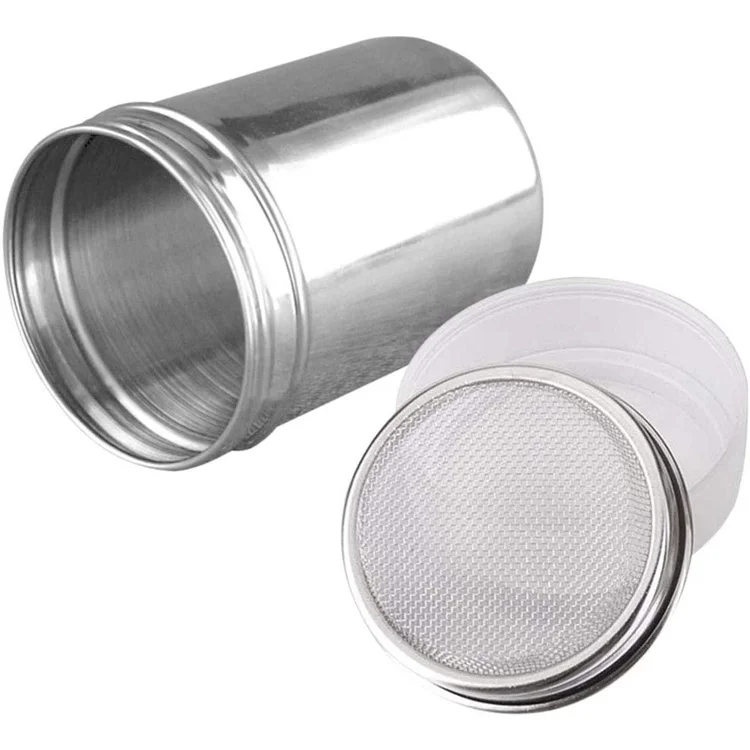 

Powder Sugar Shaker with Fine-mesh and Plastic Lid Stainless Steel Chocolate Shaker Icing Sugar Powder Cocoa Flour Coffee Sifter, Silver