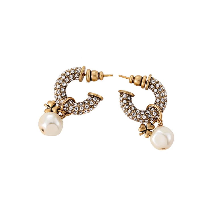 

2021 Hot Selling Promotional Quality Custom Fashion Pearl Zircon Earrings, Bronze