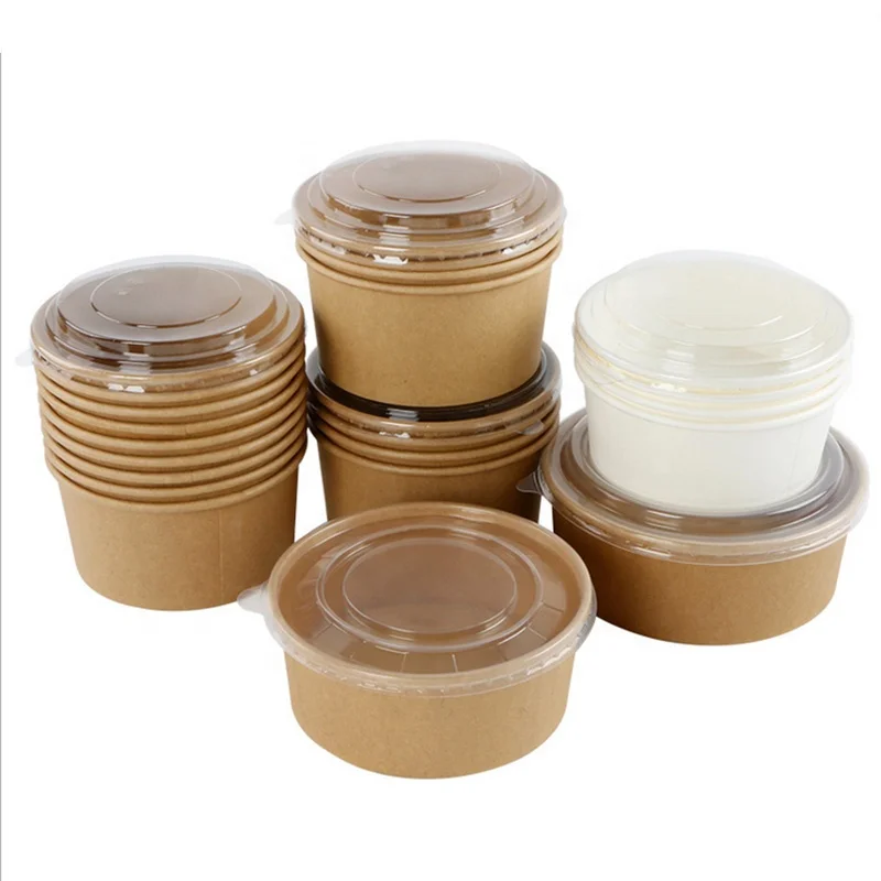 

Wholesale Kraft Paper Lunch Box for Food Packaging Kraft Paper Soup Bowl with Lid, Natural color