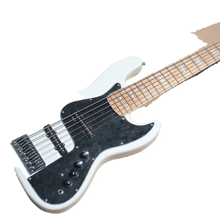 

Flyoung Quality White Electric Bass Guitar 6 strings Bass Maple Fretboard Custom Made, Customize