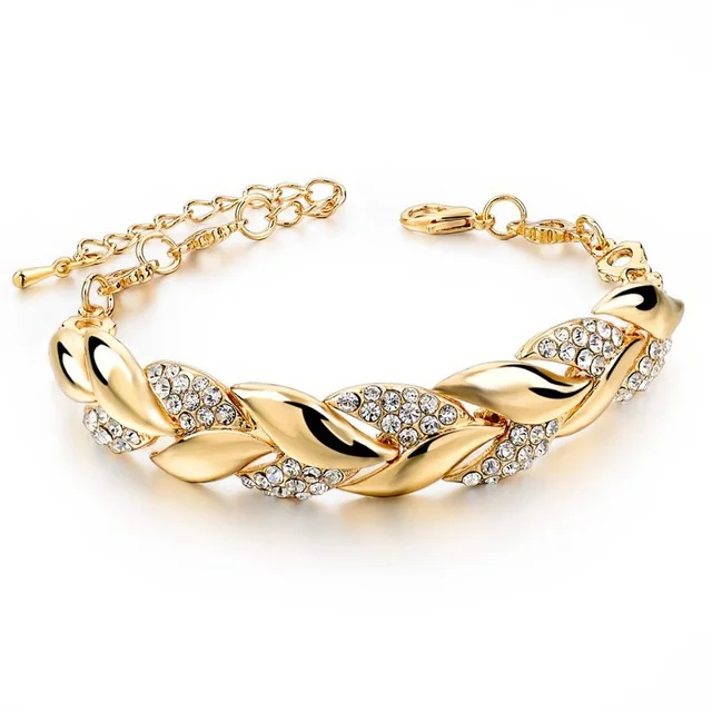 

Braided Gold Bracelets & Bangles With Stones Luxury Crystal Bracelets For Women Jewelry, Gold plated