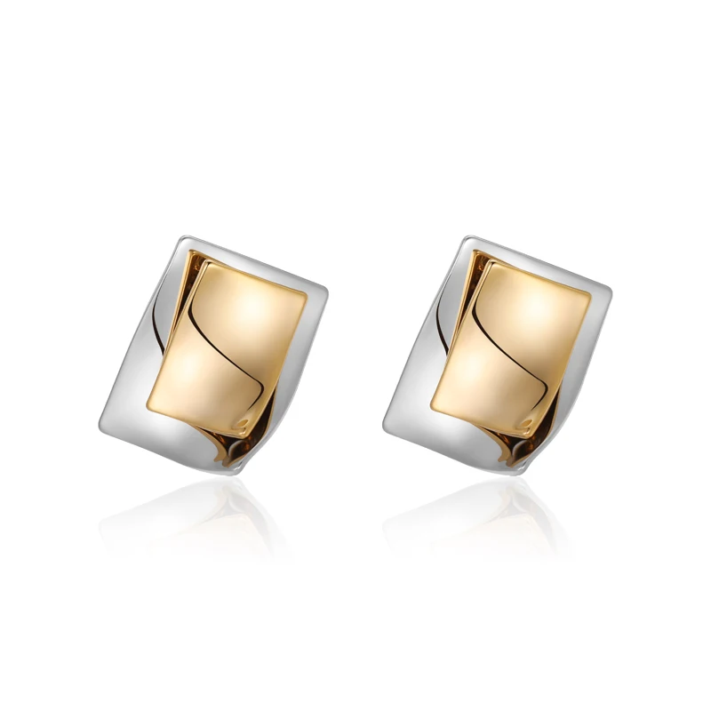 

Two Tone Post Earrings Rectangle Stud Earring With Flanging Fashion Brass Women Earring Jewelry