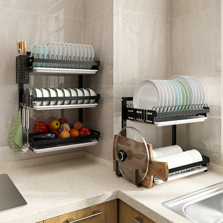 

home center storage organizer plate stainless wood drain over sink metal dish rack drainer drying rack kitchen, Photo