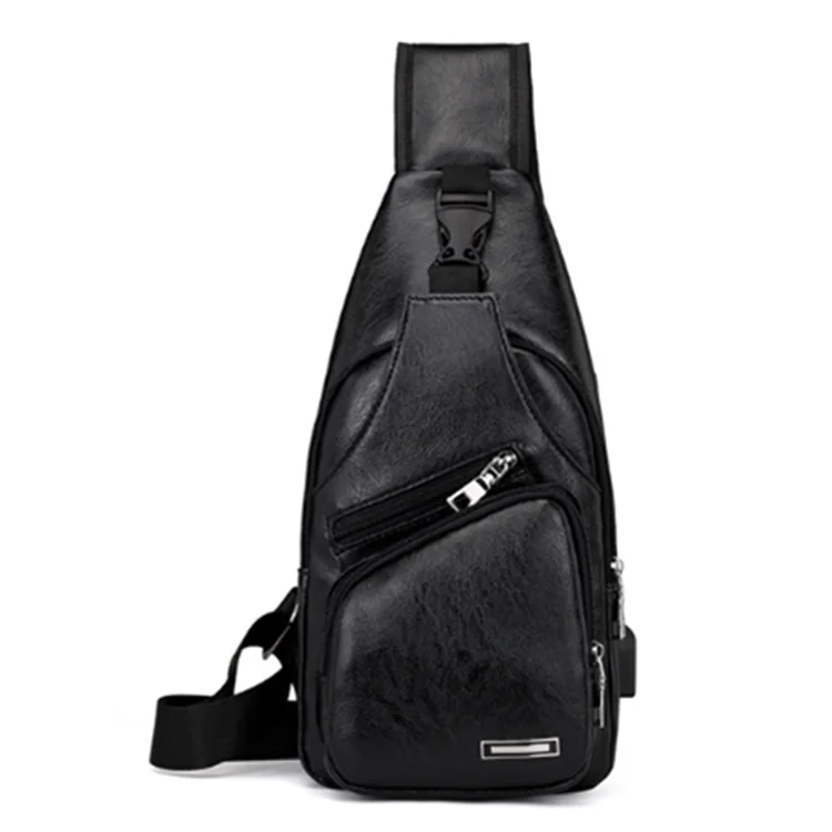 

Men's PU Leather Chest Crossbody Sling Shoulder Bag with USB Charging Port, Black, light brown, dark brown