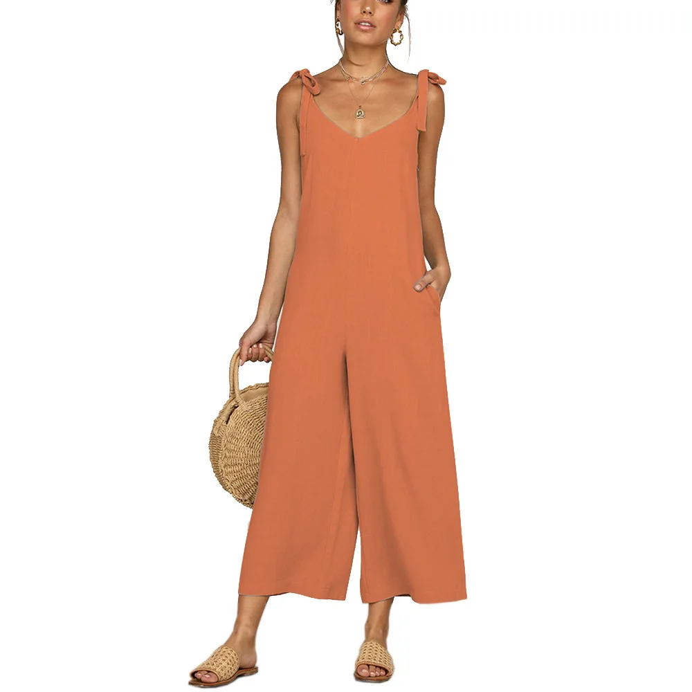 

Ladies cropped trousers Hot style bow suspenders jumpsuit, Custom color