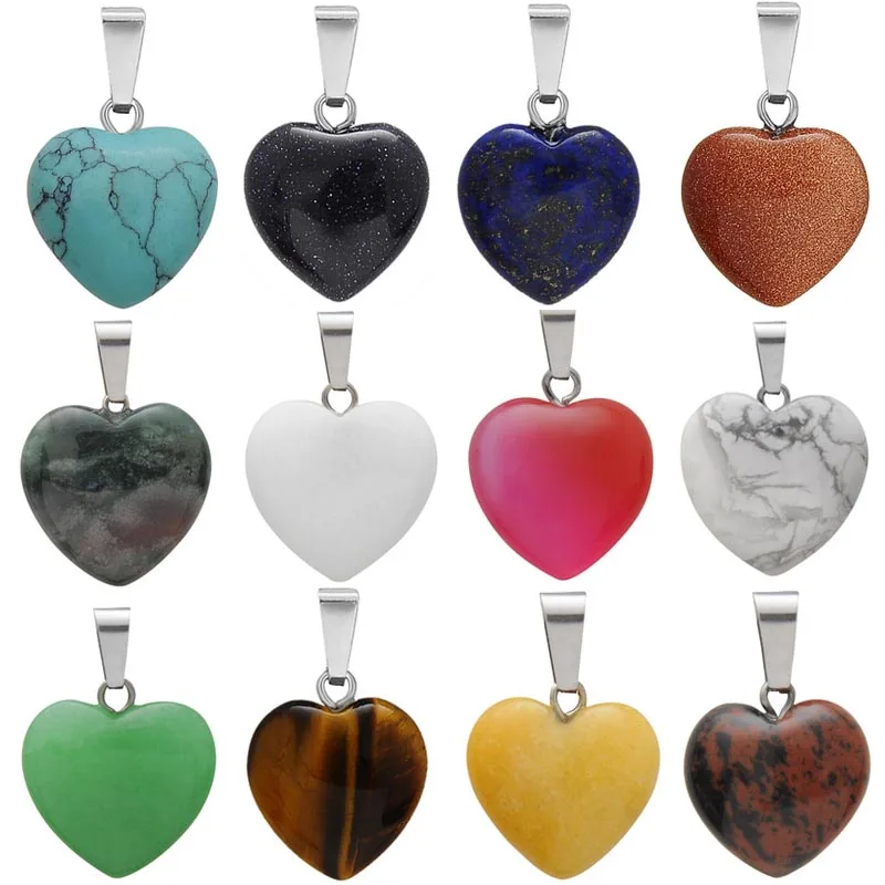 

Wholesale Natural Crystal Stone Heart Shaped Pendant For Women Agate Pendant Necklace Accessories DIY Gemstone Pendants
