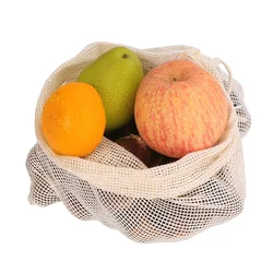 reusable cotton mesh drawstring produce bag lightweight washable biodegradable grocery shopping bag