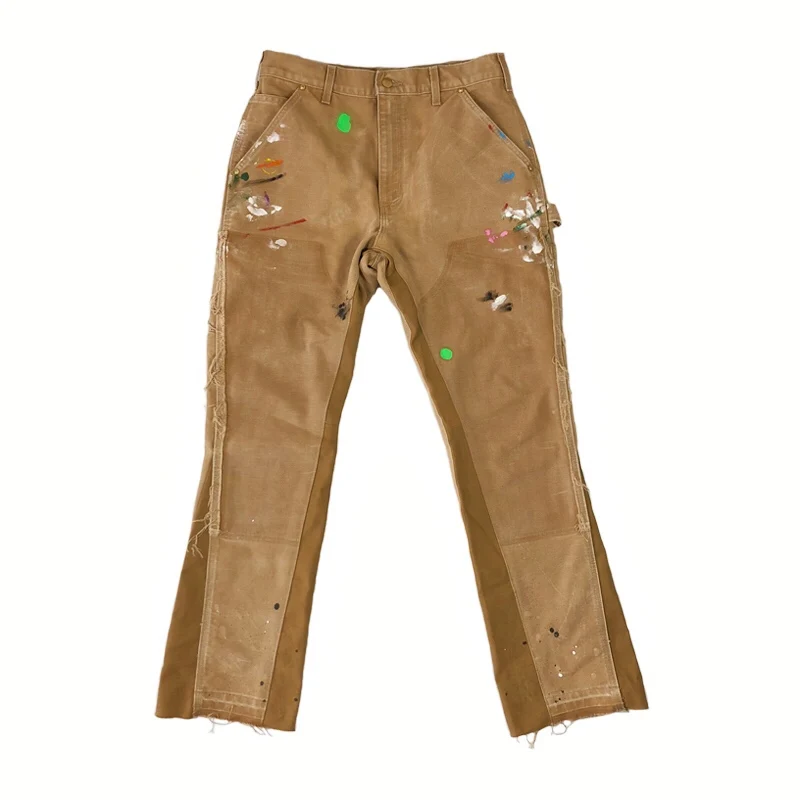 

Denim High Street Stitching Washed Handmade Khaki Overalls Flared Trousers Flare Jeans Men