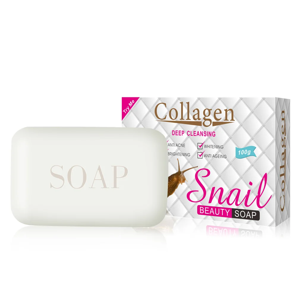 

Best Sell 100g Skin Care Collagen Snail Whitening Soap Whitening Anti Aging Anti Acne Deep Cleansing Soaps For Face Body, White