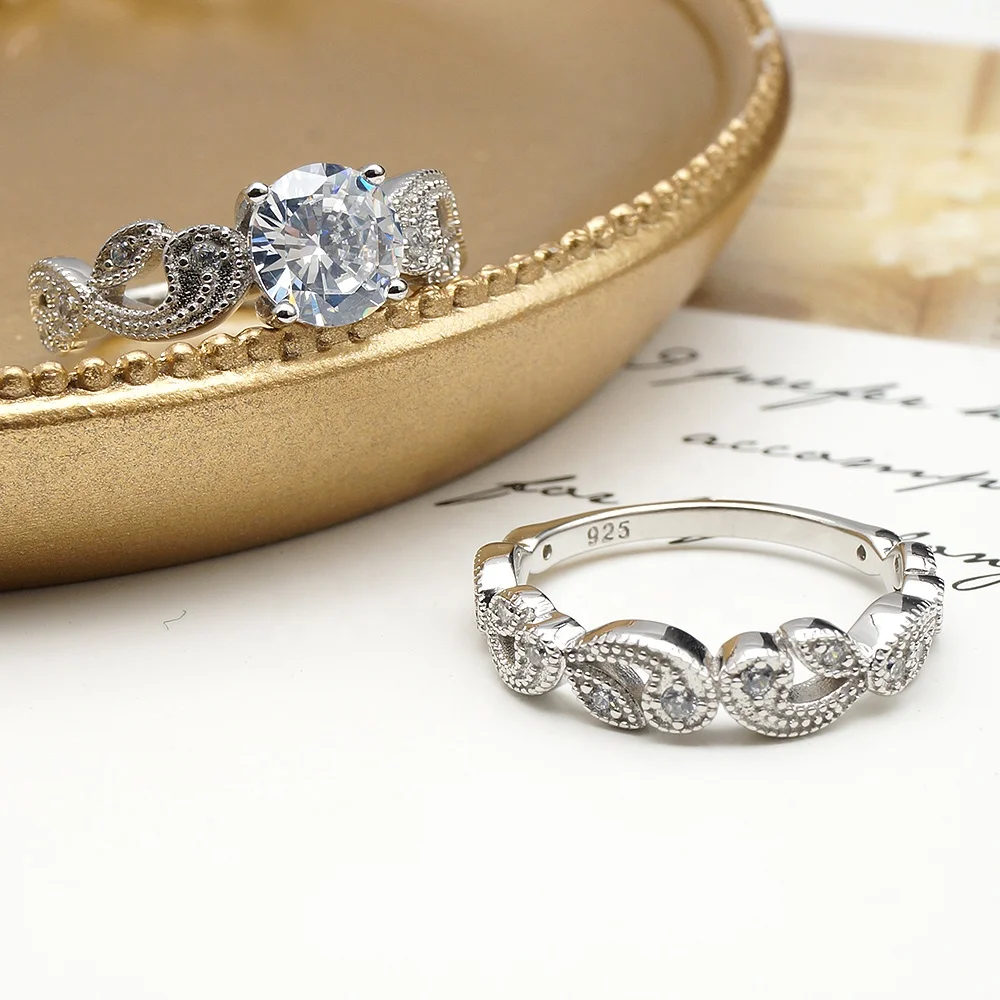 

Factory Direct Sale Fine Silver 2pcs Set Rings Wedding Pure Silver Engagement Rings Wholesale