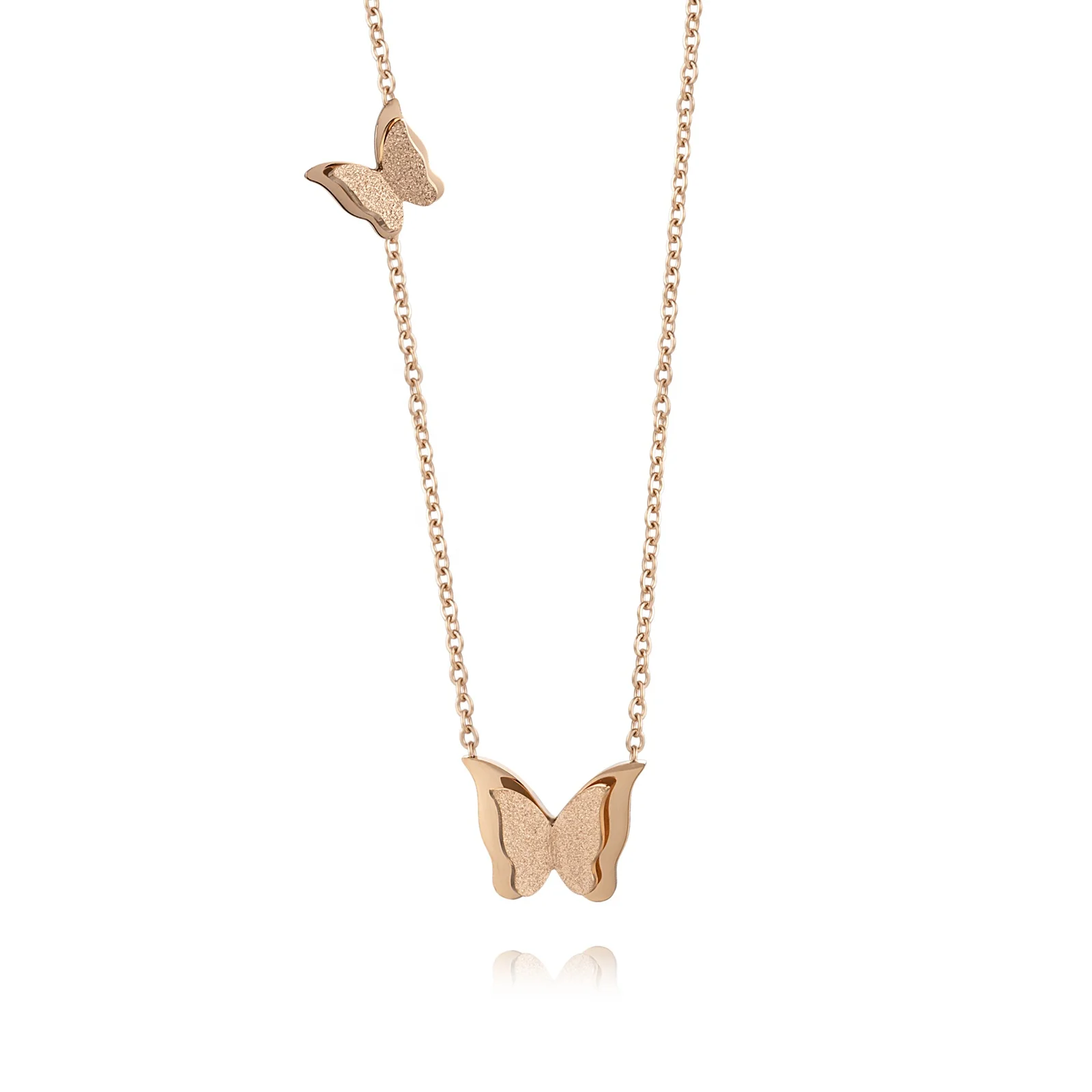 

Women Jewelry Rose Gold Plated Necklace And Bracelet Set Stainless Steel Butterfly Necklace Sets, Rose gold / custom color