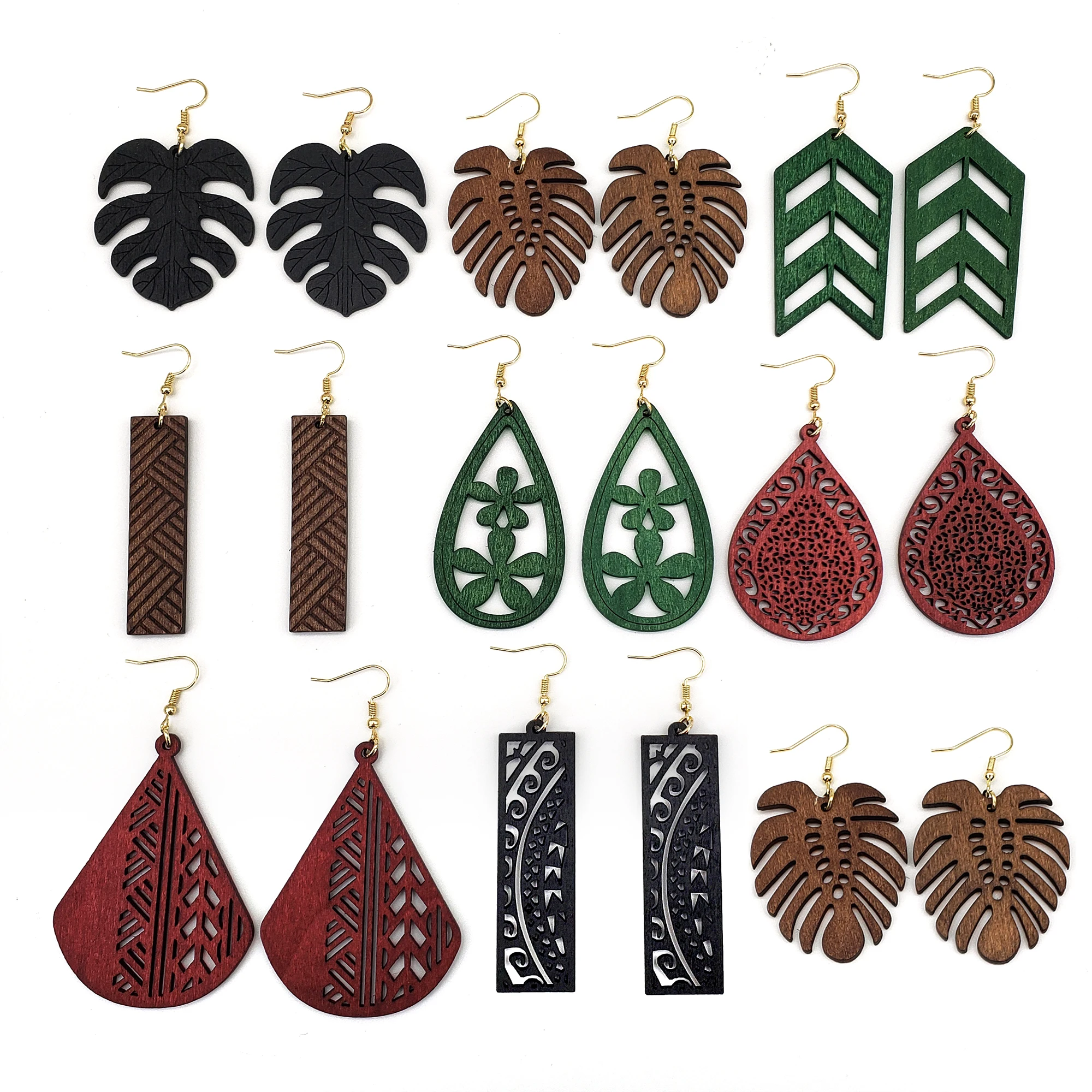 Wholesale Wood Earring Geometric Wooden Earrings Hawaiian Jewelry For Women Girls