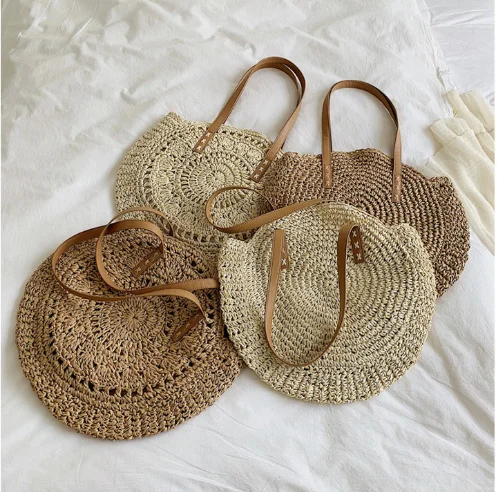 

New round paper rope straw woven bag one-shoulder leisure woven bag beach bag for women, Customized color