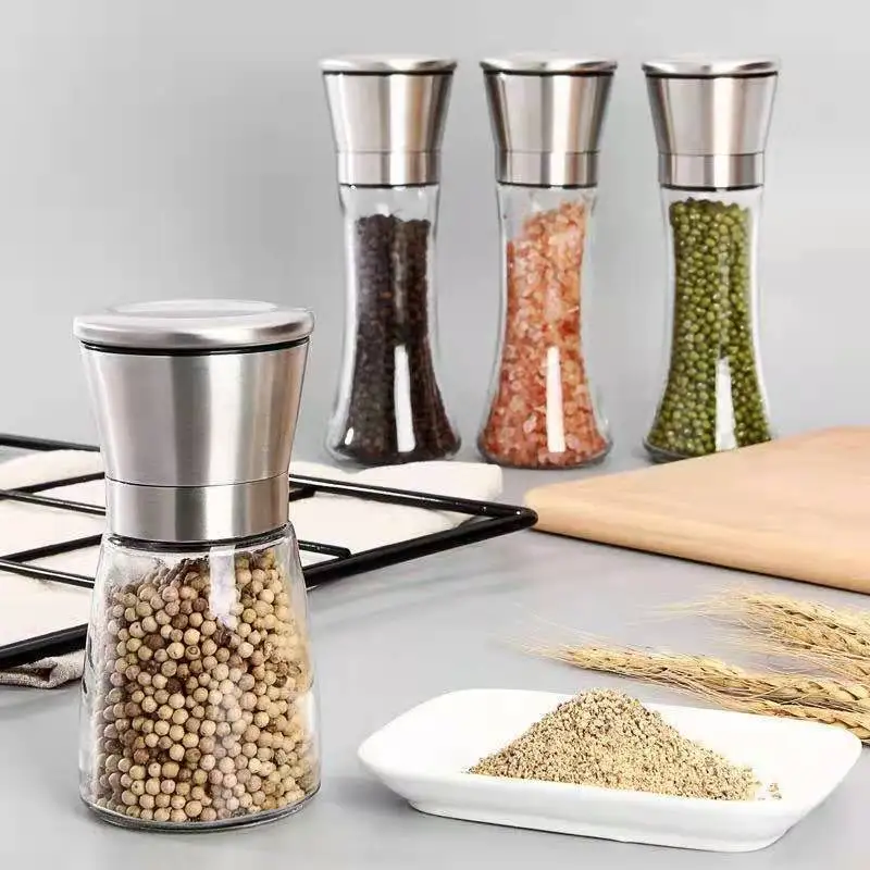 

DD007 Wholesale Kitchen Spice Mill Seasoning Salt Grinder with Stainless Steel Lid Glass Manual Pepper Grinder, 1 colour