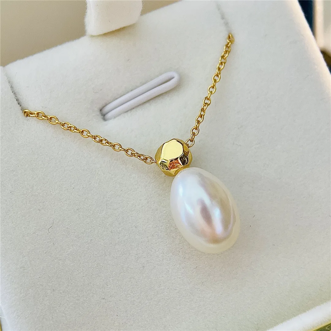 

Aimgal fine jewelry wholesale S925 silver gold plated oval natural baroque freshwater pearl pendant necklace