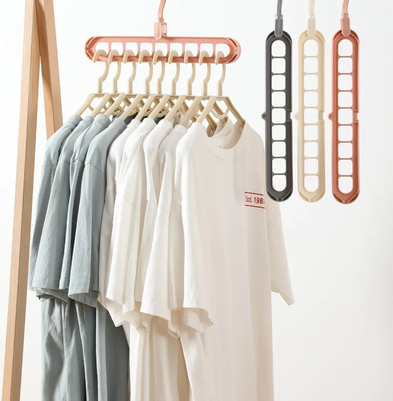 

9 in 1 Plastic Closet Space Saving Folding Home Storage Racks Travel Magic Creative Clothes Hanger, Pink,yellow,grey,white