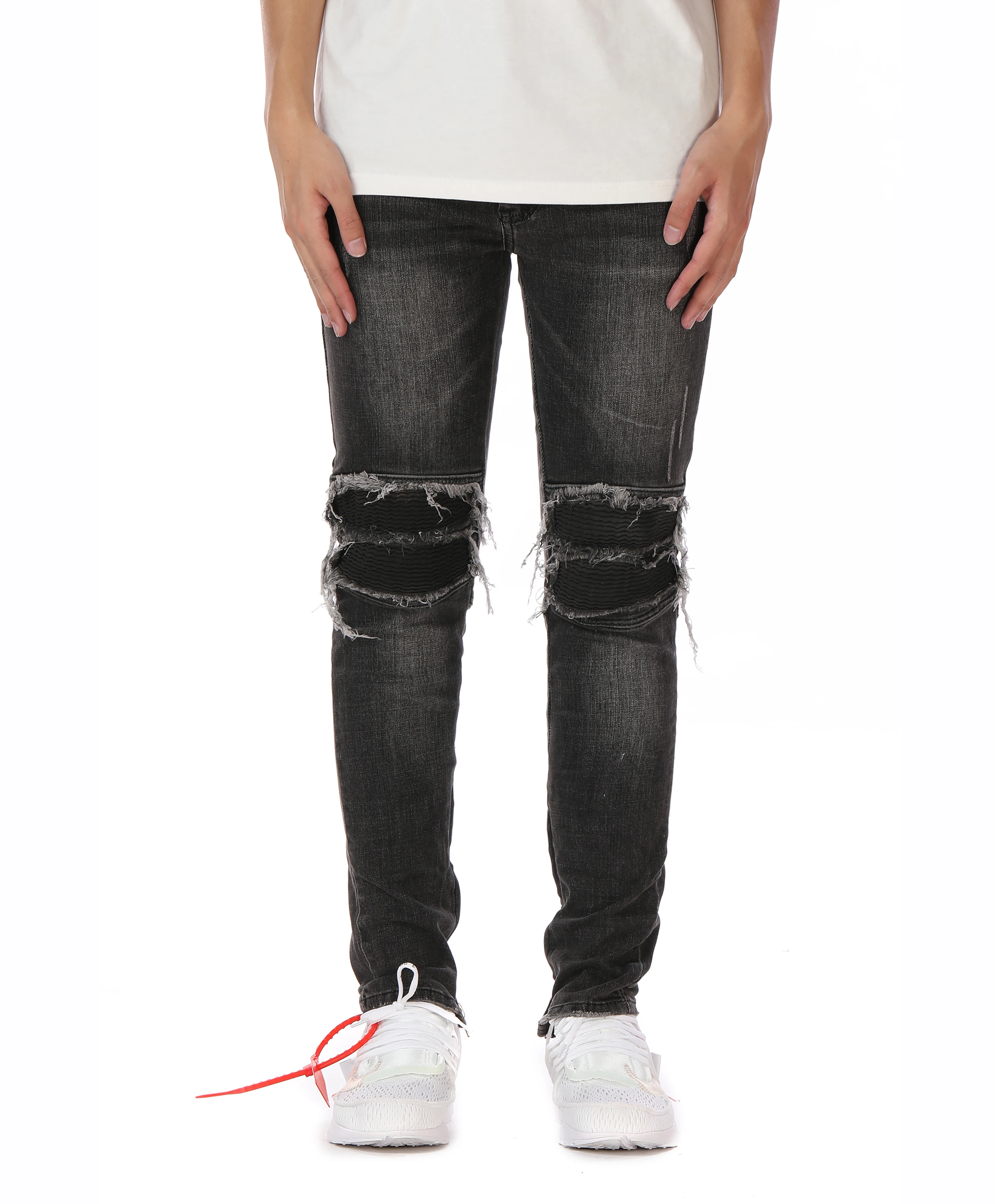 

Men's Skinny Biker Jeans black Fashion Slim Fit Elastic Denim zipper Jeans