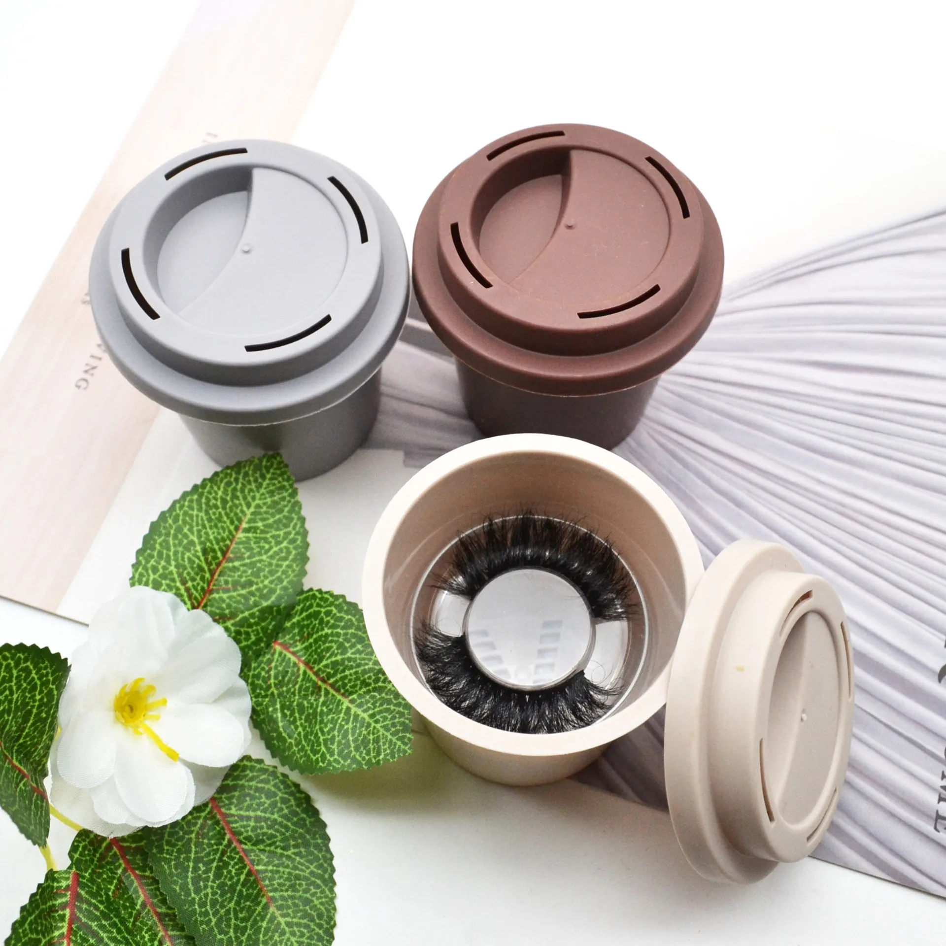 

Spot creative coffee cup mascara box with eyelash rest new false eyelash packaging box, Simple pure color