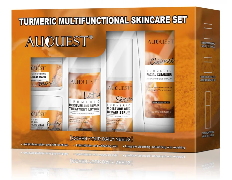 

Organic Skincare Set For Women Whitening Acne Treatment Dark Spot Removing Cream Deep Repairing Turmeric Facial Kit