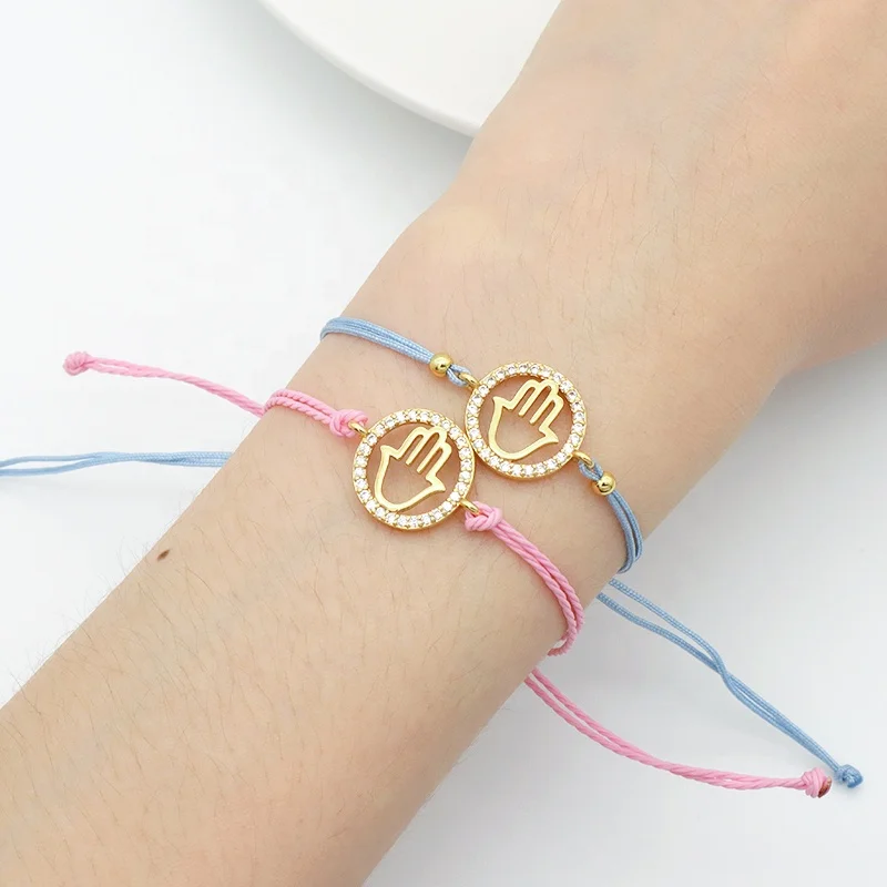 

High Quality Trendy handmade Gold plated Diy ajustable crystal hand charm Female Simple charms jewelry bracelets, Multi