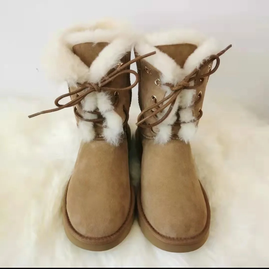 

Factory Direct Wholesale Winter Warm Sheepskin Fur Boots Waterproof Furry Uggh Snow Boots For Women, Multi colors